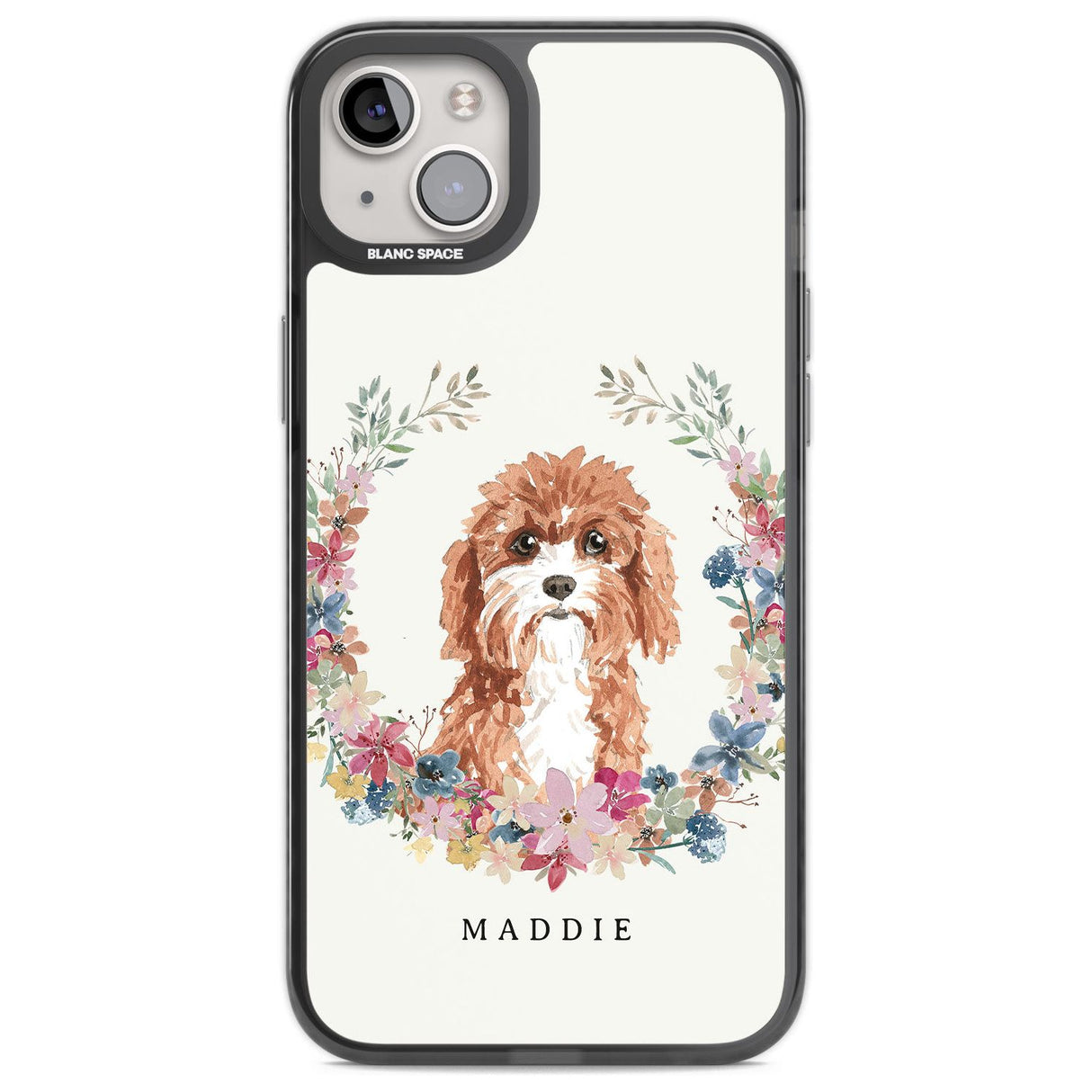 Personalised Cavapoo - Watercolour Dog Portrait Custom Phone Case iPhone 14 Plus / Black Impact Case Blanc Space