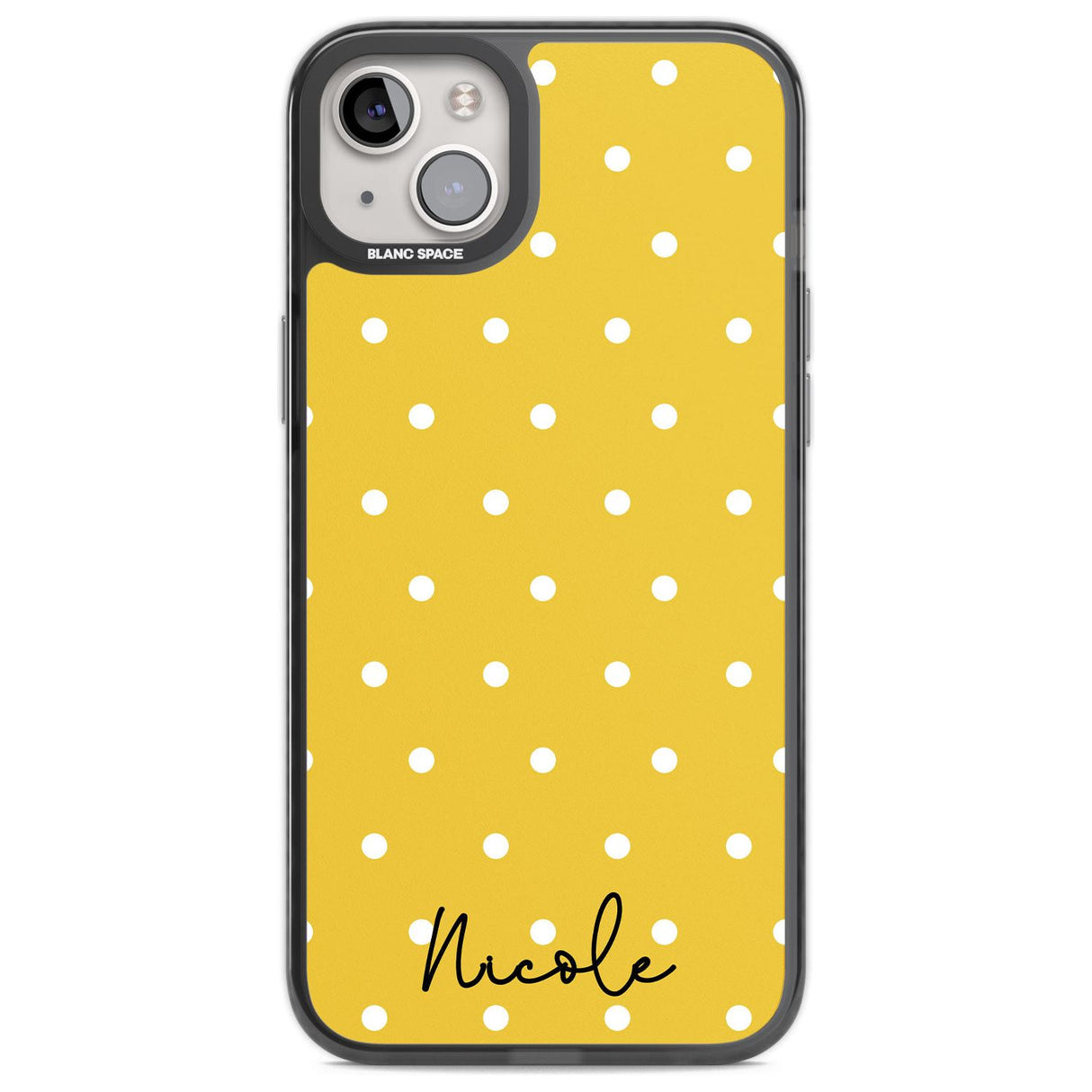 Personalised Yellow Polka Dot Custom Phone Case iPhone 14 Plus / Black Impact Case Blanc Space