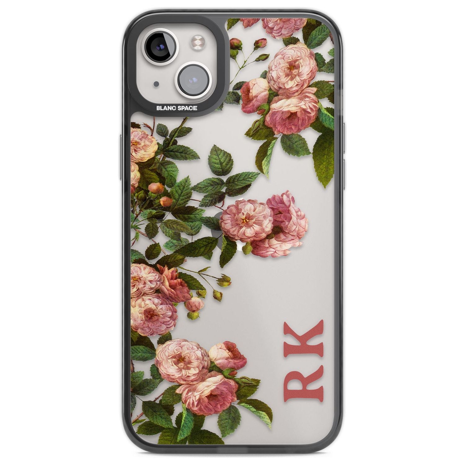 Personalised Clear Vintage Floral Pink Garden Roses Custom Phone Case iPhone 14 Plus / Black Impact Case Blanc Space