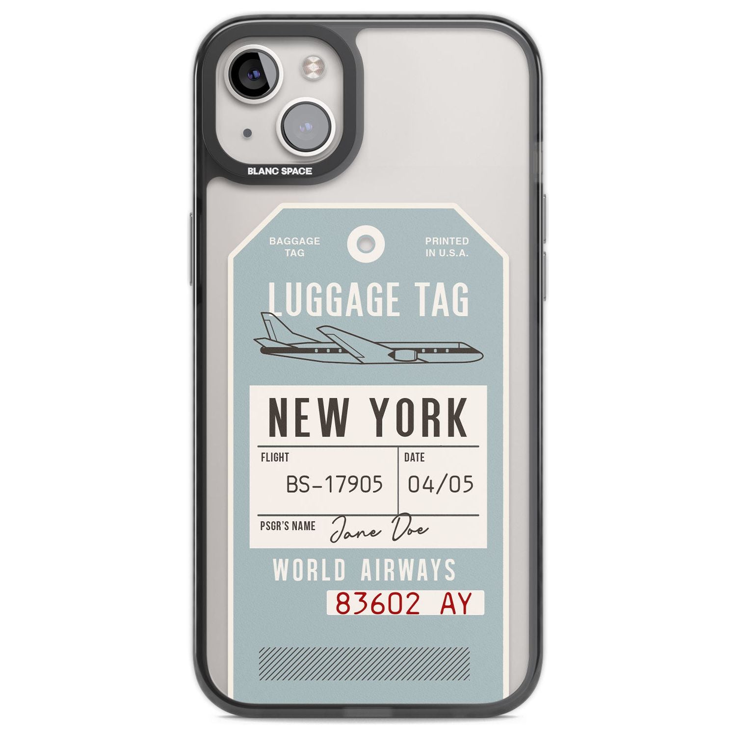 Personalised Vintage USA Luggage Tag Custom Phone Case iPhone 14 Plus / Black Impact Case Blanc Space