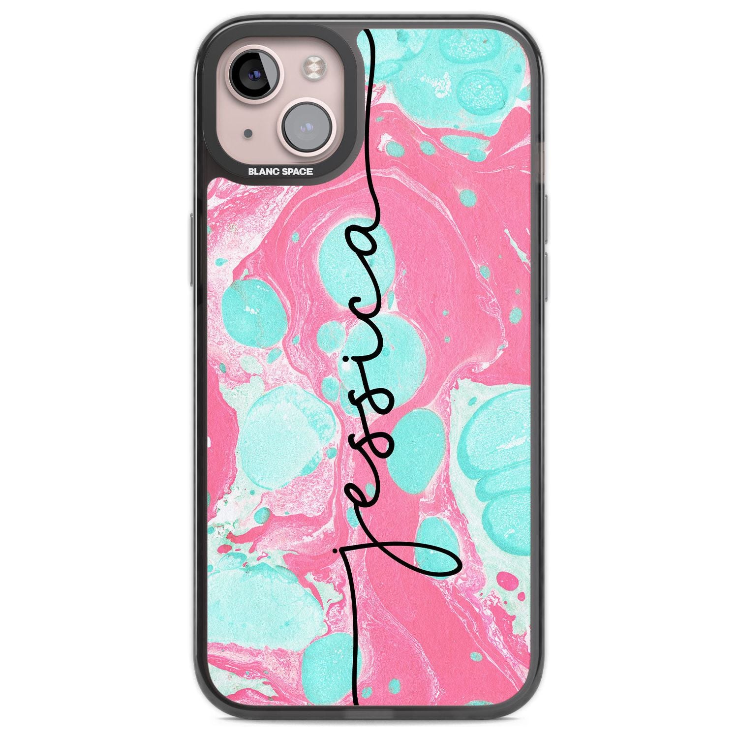 Personalised Turquoise & Pink - Marbled Custom Phone Case iPhone 14 Plus / Black Impact Case Blanc Space