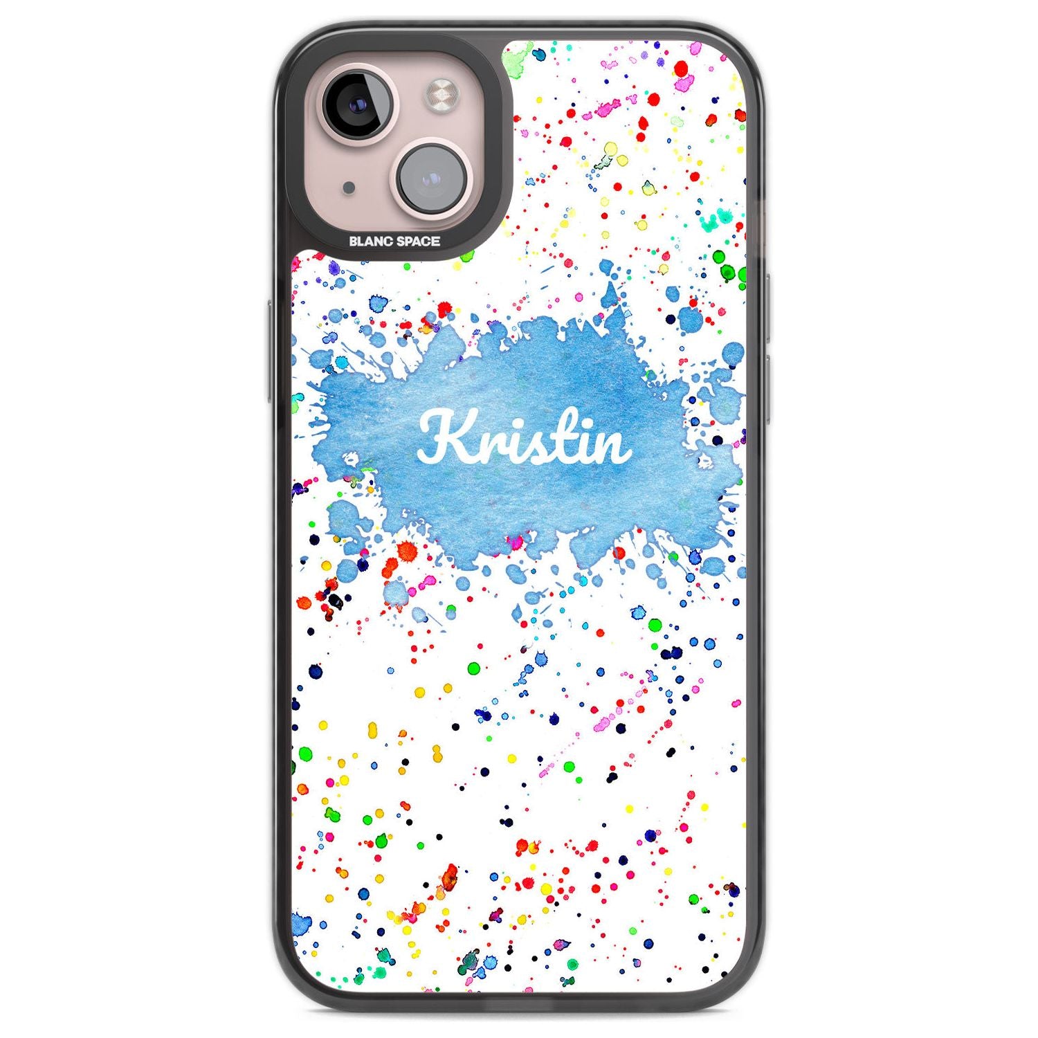 Personalised Rainbow Paint Splatter Custom Phone Case iPhone 14 Plus / Black Impact Case Blanc Space
