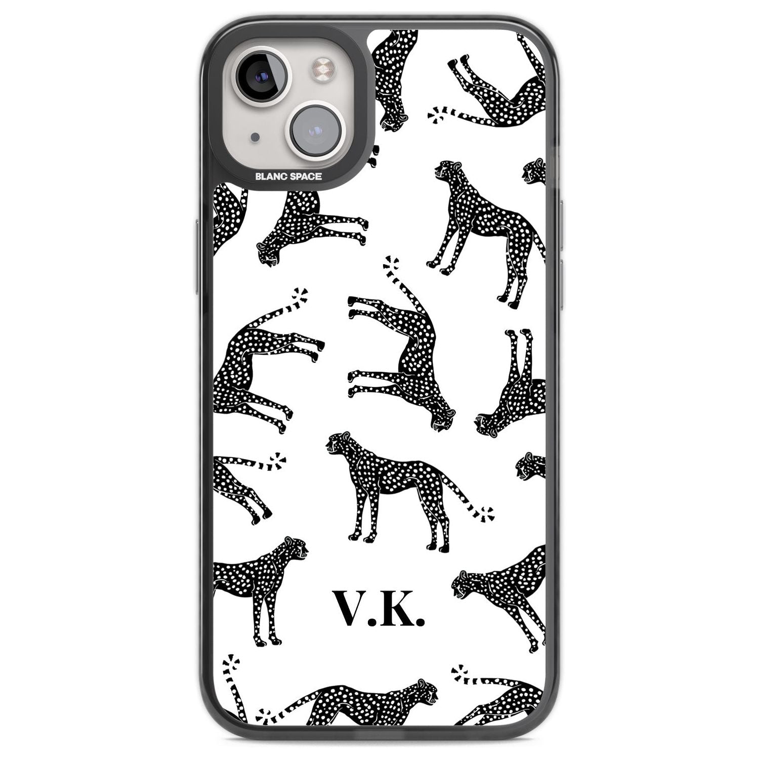 Personalised Cheetah Black & White Custom Phone Case iPhone 14 Plus / Black Impact Case Blanc Space