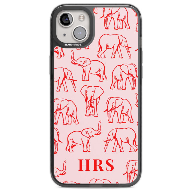 Personalised Red Elephant Outlines on Pink Custom Phone Case iPhone 14 Plus / Black Impact Case Blanc Space