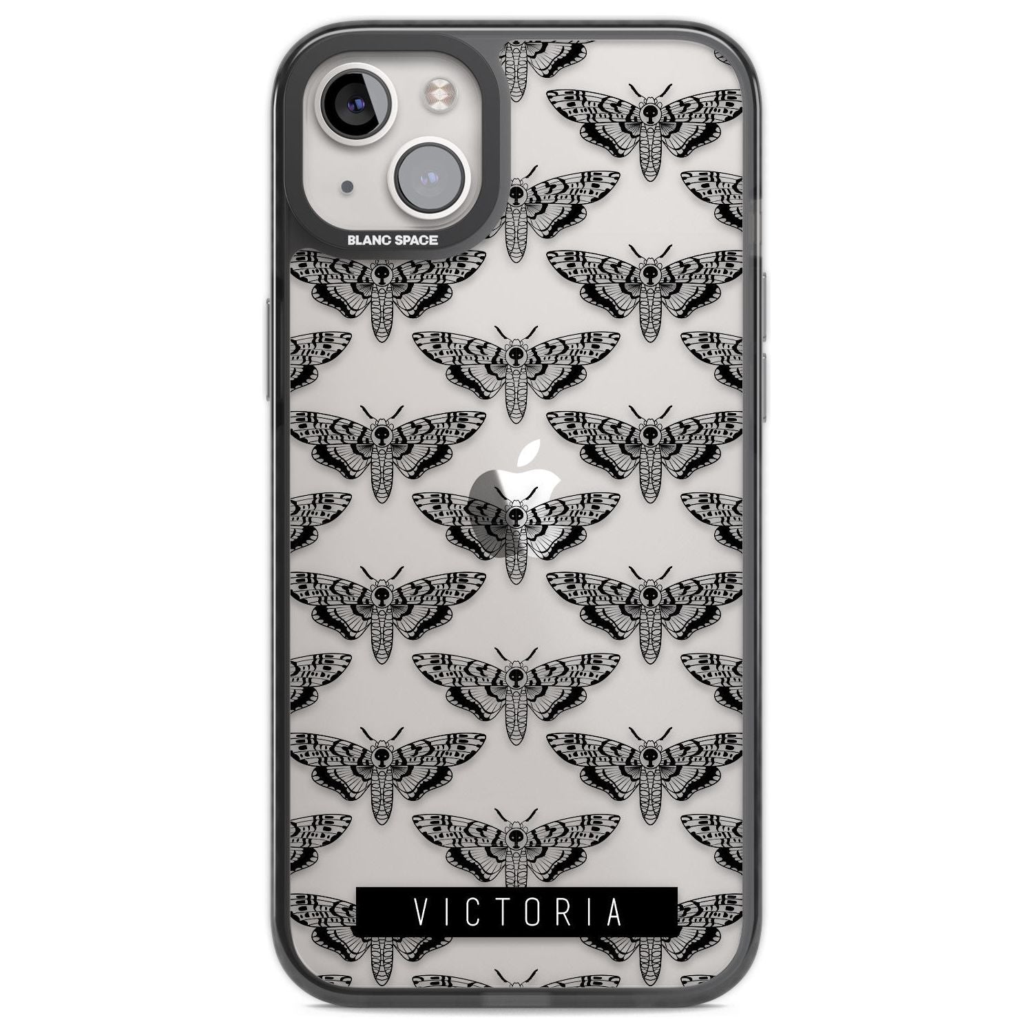Personalised Hawk Moth Pattern Custom Phone Case iPhone 14 Plus / Black Impact Case Blanc Space