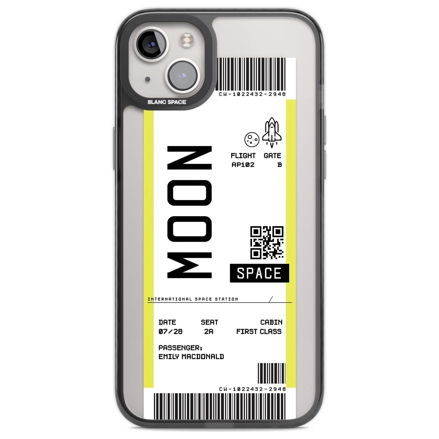 Personalised Moon Space Travel Ticket Custom Phone Case iPhone 14 Plus / Black Impact Case Blanc Space