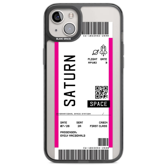 Personalised Saturn Space Travel Ticket Custom Phone Case iPhone 14 Plus / Black Impact Case Blanc Space