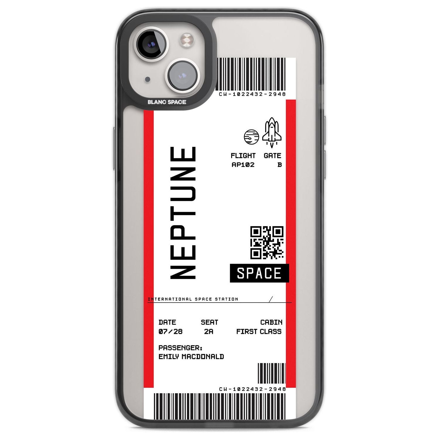 Personalised Neptune Space Travel Ticket Custom Phone Case iPhone 14 Plus / Black Impact Case Blanc Space