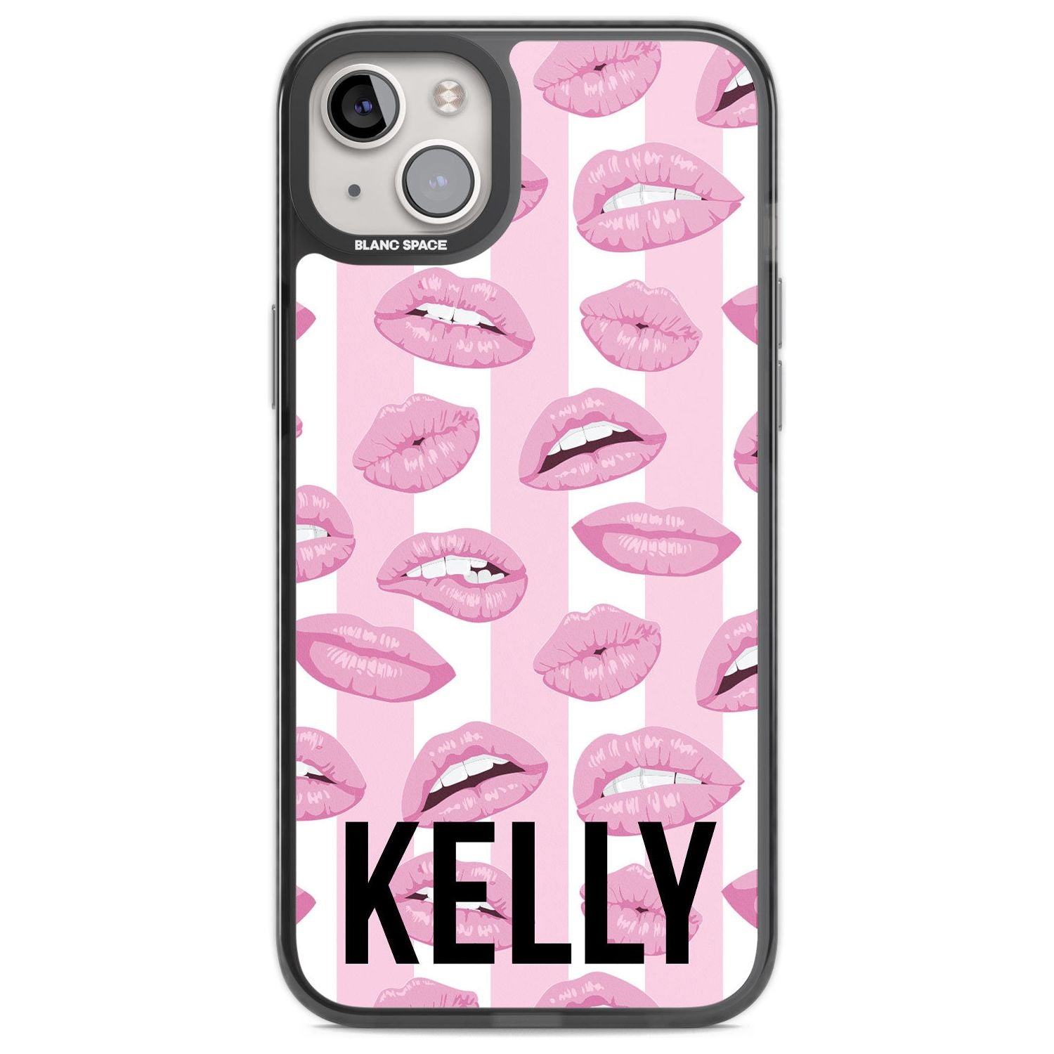 Personalised Pink Stripes & Lips Custom Phone Case iPhone 14 Plus / Black Impact Case Blanc Space