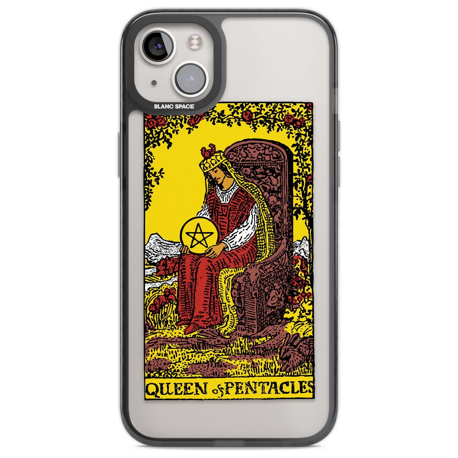 Personalised Queen of Pentacles Tarot Card - Colour Phone Case iPhone 14 Plus / Black Impact Case Blanc Space