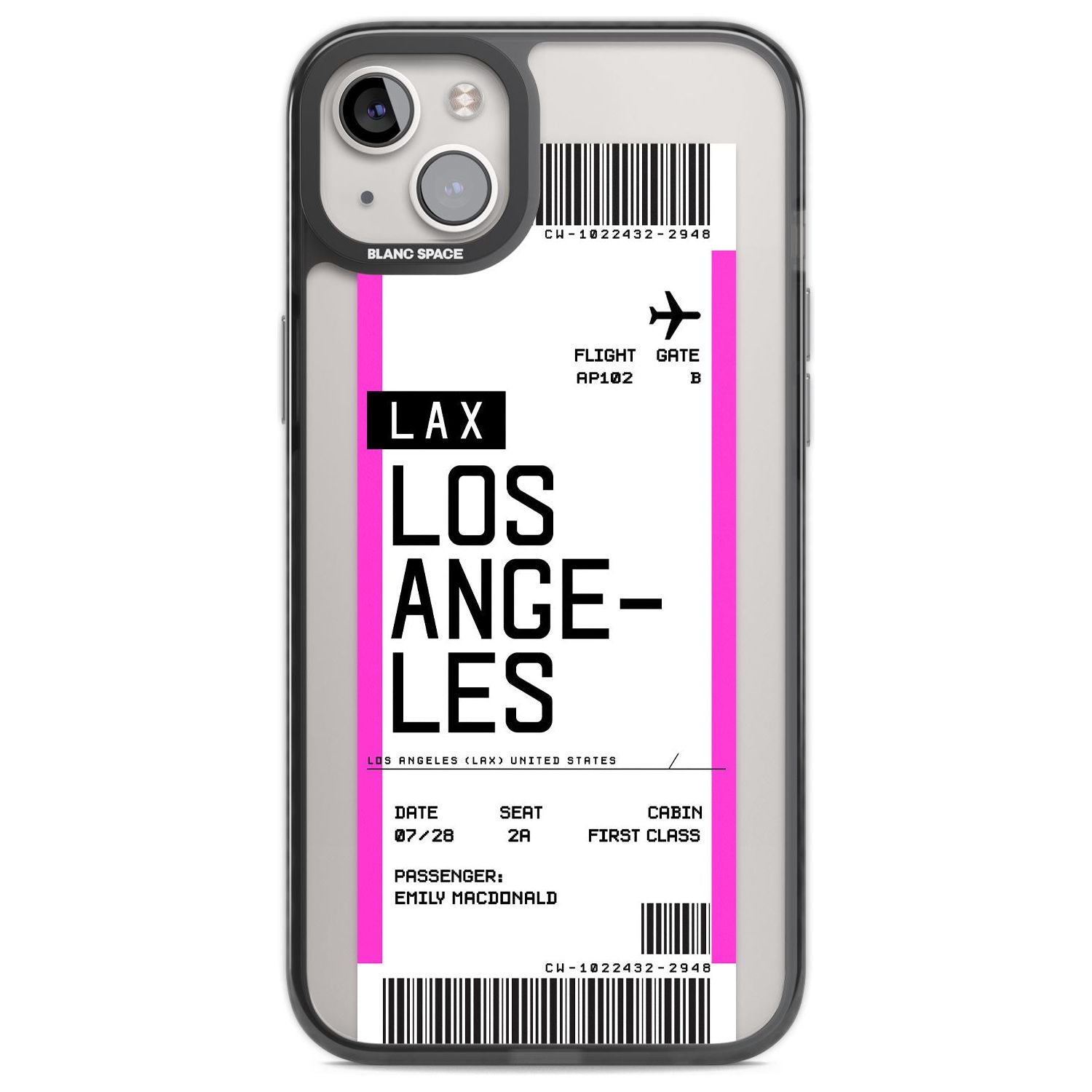 Personalised Los Angeles Boarding Pass Custom Phone Case iPhone 14 Plus / Black Impact Case Blanc Space