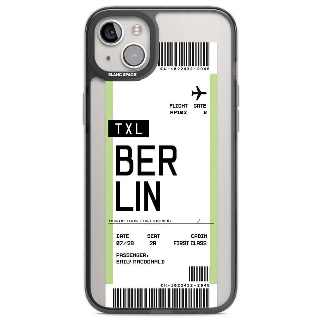 Personalised Berlin Boarding Pass Custom Phone Case iPhone 14 Plus / Black Impact Case Blanc Space