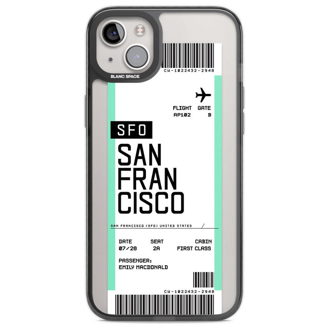 Personalised San Francisco Boarding Pass Custom Phone Case iPhone 14 Plus / Black Impact Case Blanc Space
