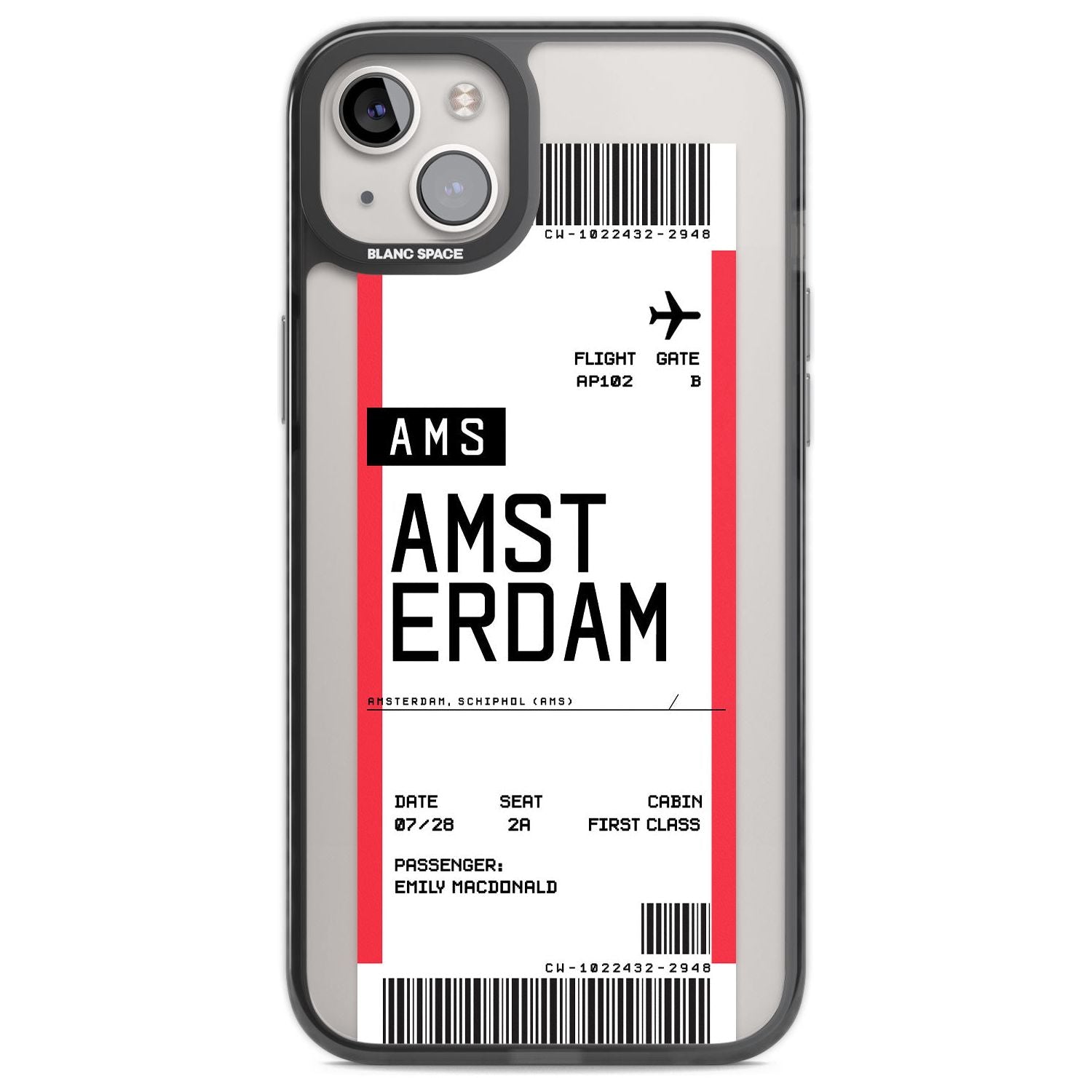 Personalised Amsterdam Boarding Pass Custom Phone Case iPhone 14 Plus / Black Impact Case Blanc Space