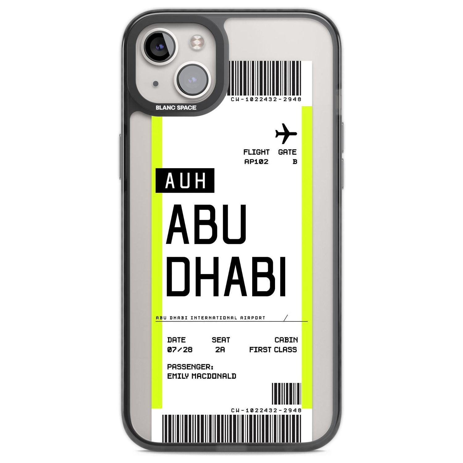 Personalised Abu Dhabi Boarding Pass Custom Phone Case iPhone 14 Plus / Black Impact Case Blanc Space