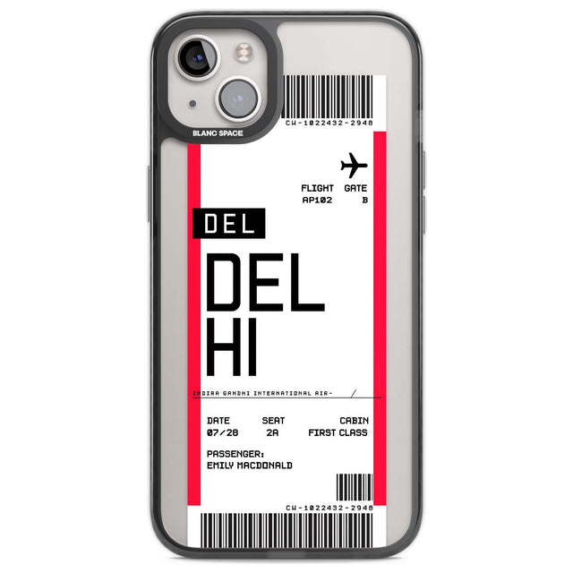 Personalised Delhi Boarding Pass Custom Phone Case iPhone 14 Plus / Black Impact Case Blanc Space
