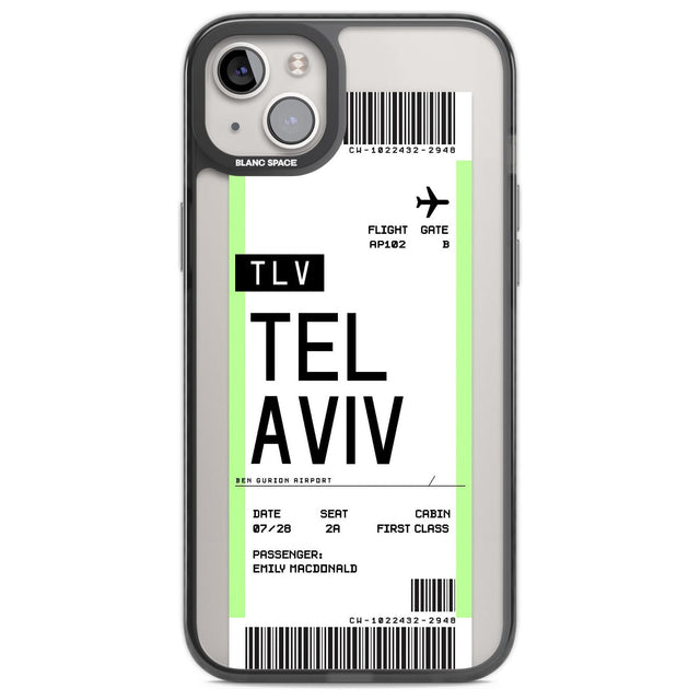 Personalised Tel Aviv Boarding Pass Custom Phone Case iPhone 14 Plus / Black Impact Case Blanc Space