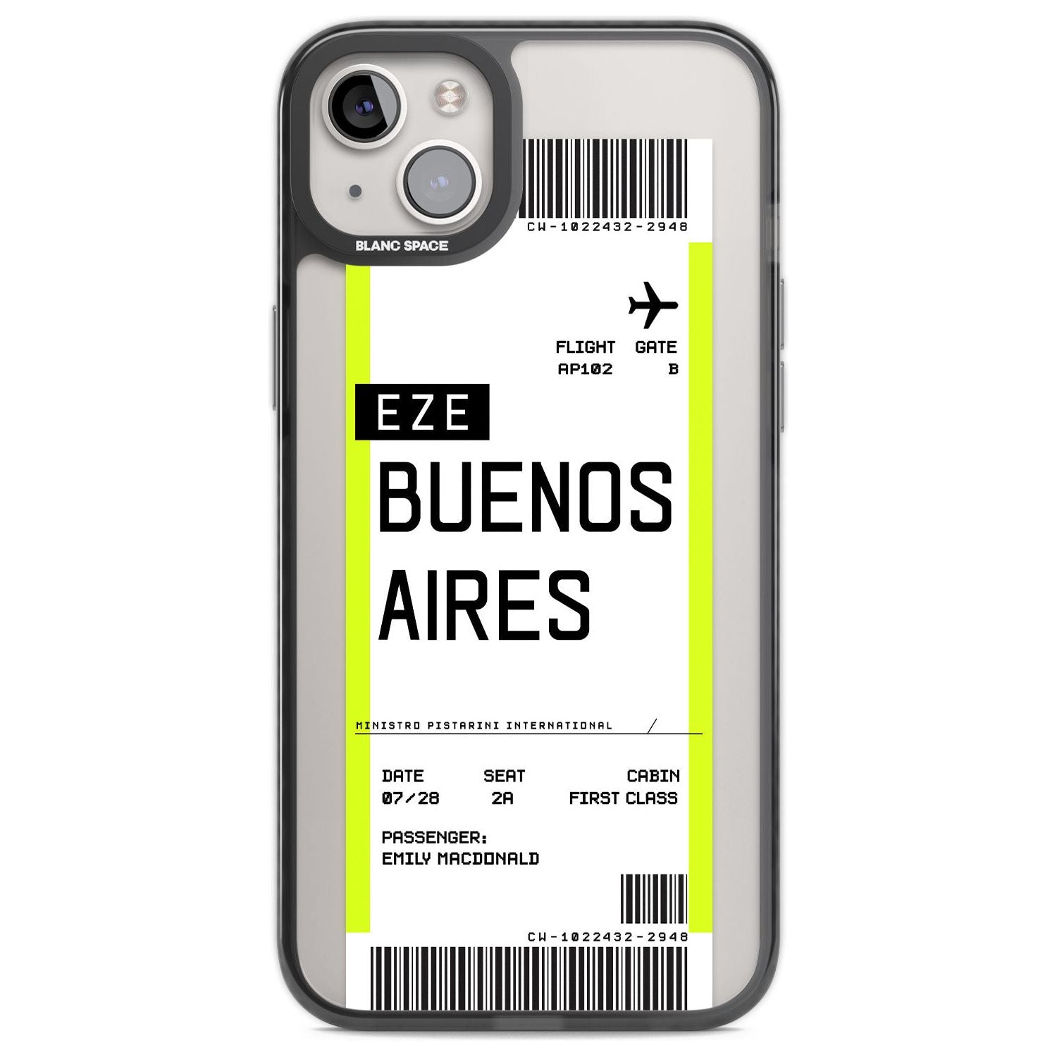 Personalised Buenos Aires Boarding Pass Custom Phone Case iPhone 14 Plus / Black Impact Case Blanc Space