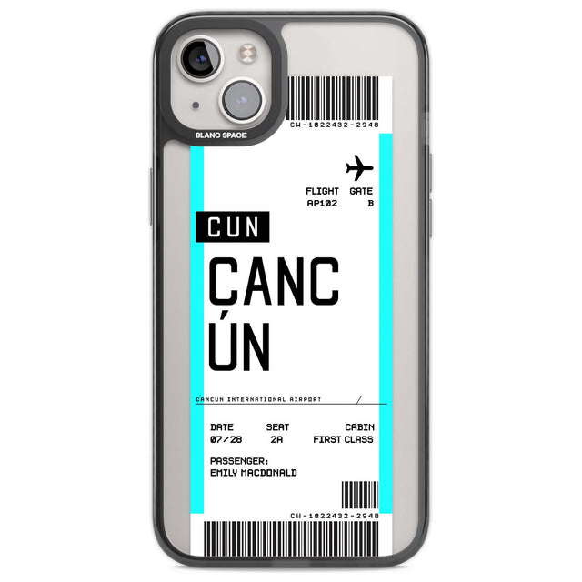 Personalised Cancún Boarding Pass Custom Phone Case iPhone 14 Plus / Black Impact Case Blanc Space