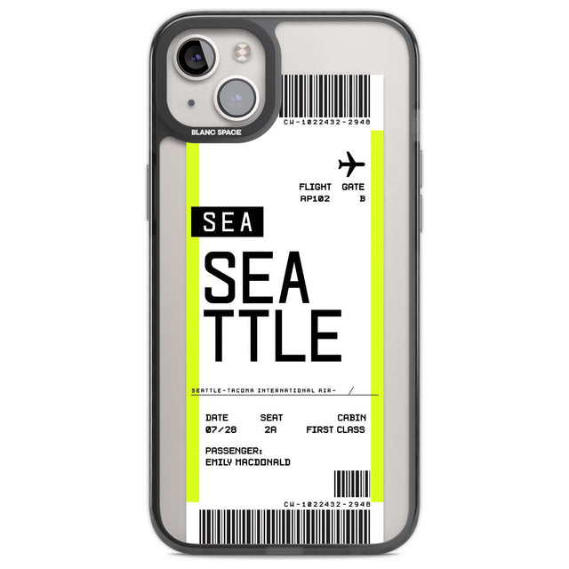 Personalised Seattle Boarding Pass Custom Phone Case iPhone 14 Plus / Black Impact Case Blanc Space