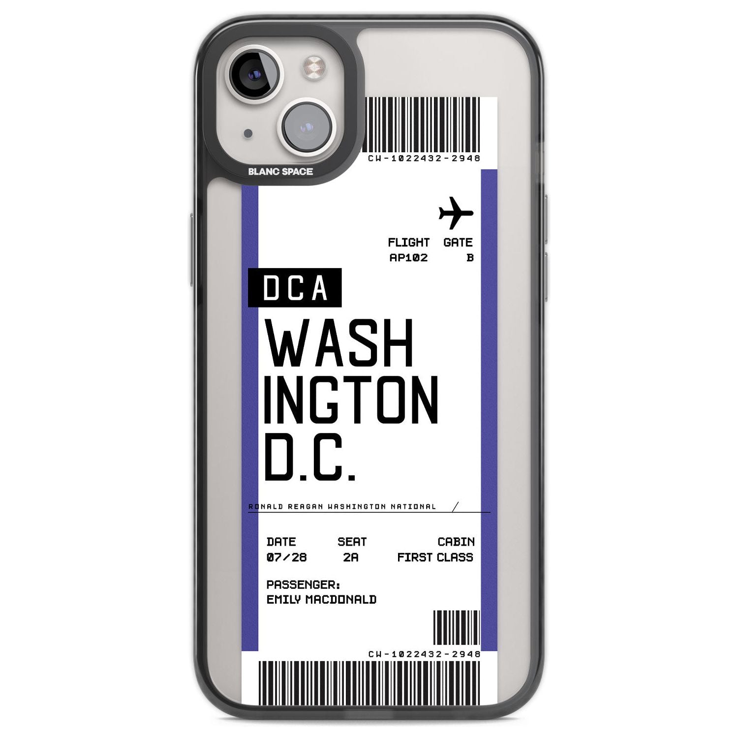 Personalised Washington D.C. Boarding Pass Custom Phone Case iPhone 14 Plus / Black Impact Case Blanc Space