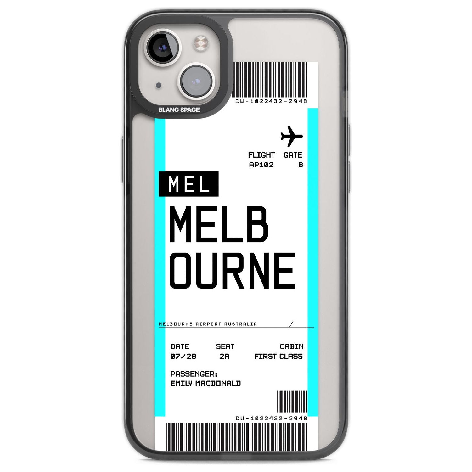 Personalised Melbourne Boarding Pass Custom Phone Case iPhone 14 Plus / Black Impact Case Blanc Space