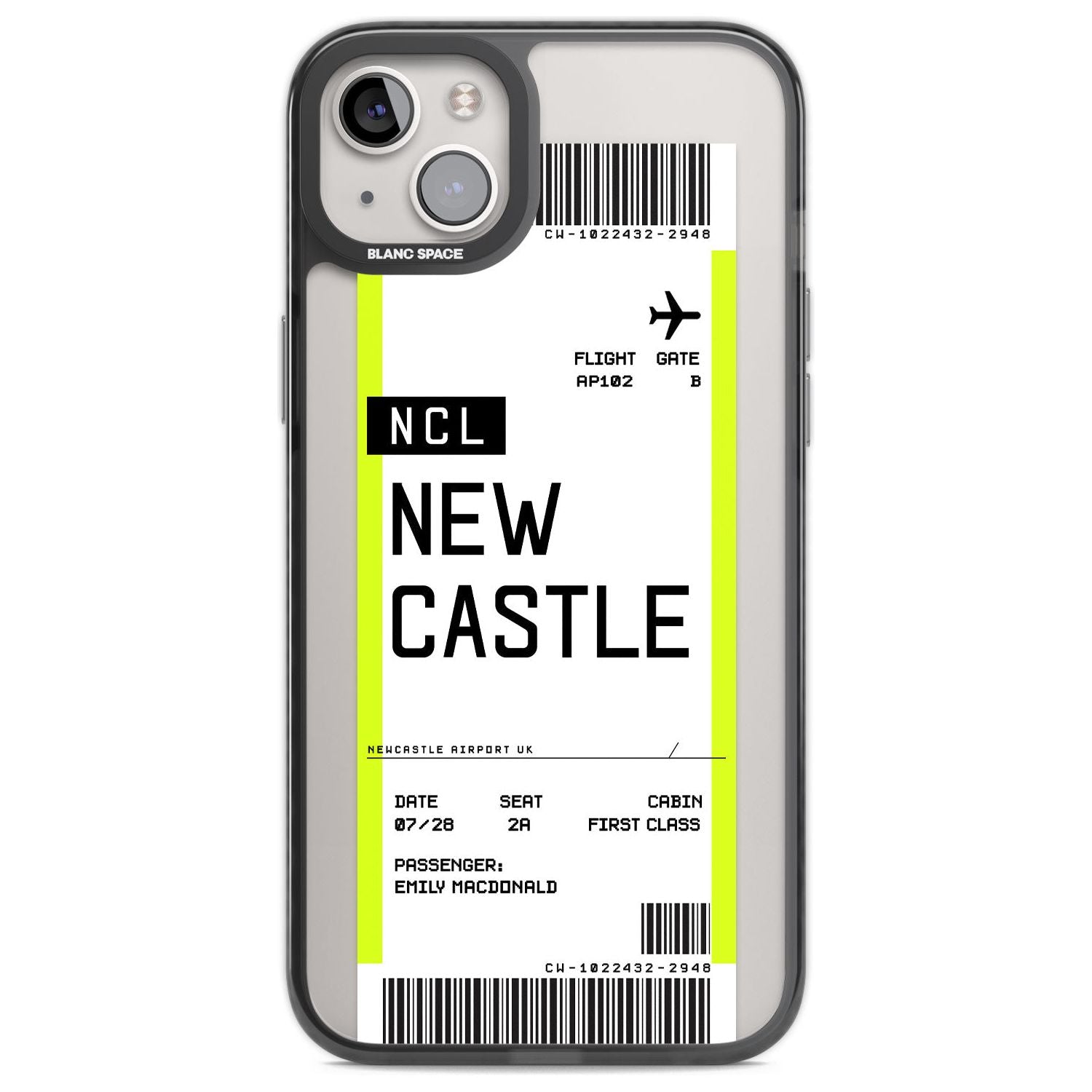Personalised Newcastle Boarding Pass Custom Phone Case iPhone 14 Plus / Black Impact Case Blanc Space