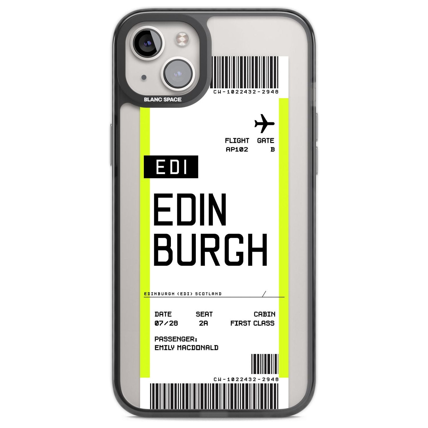 Personalised Edinburgh Boarding Pass Custom Phone Case iPhone 14 Plus / Black Impact Case Blanc Space
