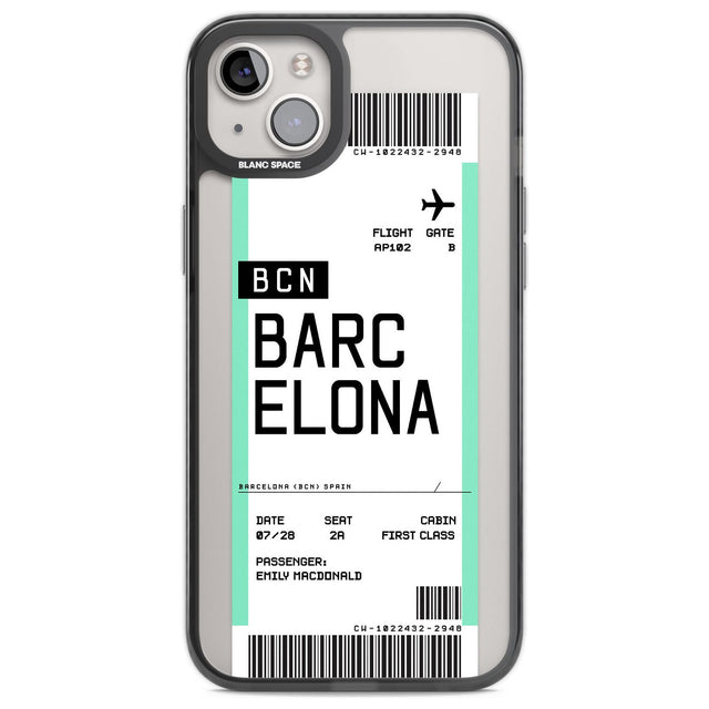 Personalised Barcelona Boarding Pass Custom Phone Case iPhone 14 Plus / Black Impact Case Blanc Space
