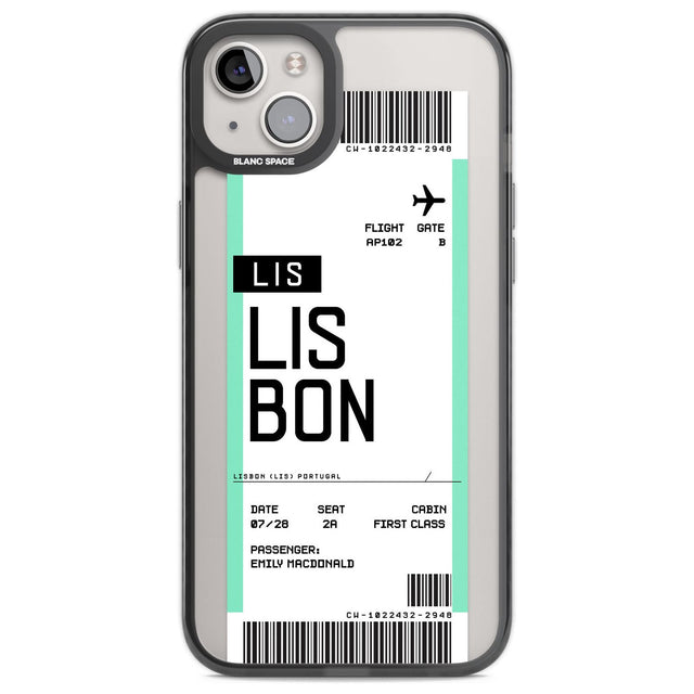 Personalised Lisbon Boarding Pass Custom Phone Case iPhone 14 Plus / Black Impact Case Blanc Space