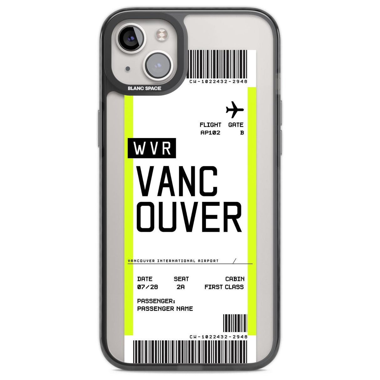 Personalised Vancouver Boarding Pass Custom Phone Case iPhone 14 Plus / Black Impact Case Blanc Space