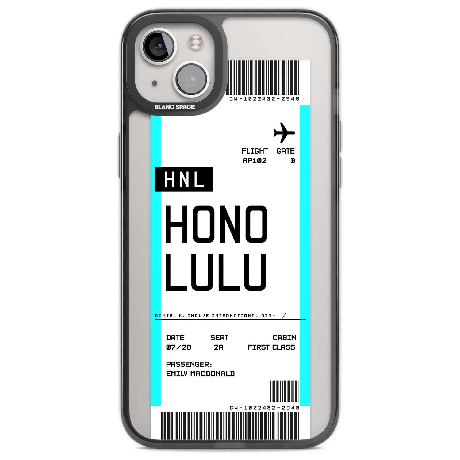 Personalised Honolulu Boarding Pass Custom Phone Case iPhone 14 Plus / Black Impact Case Blanc Space