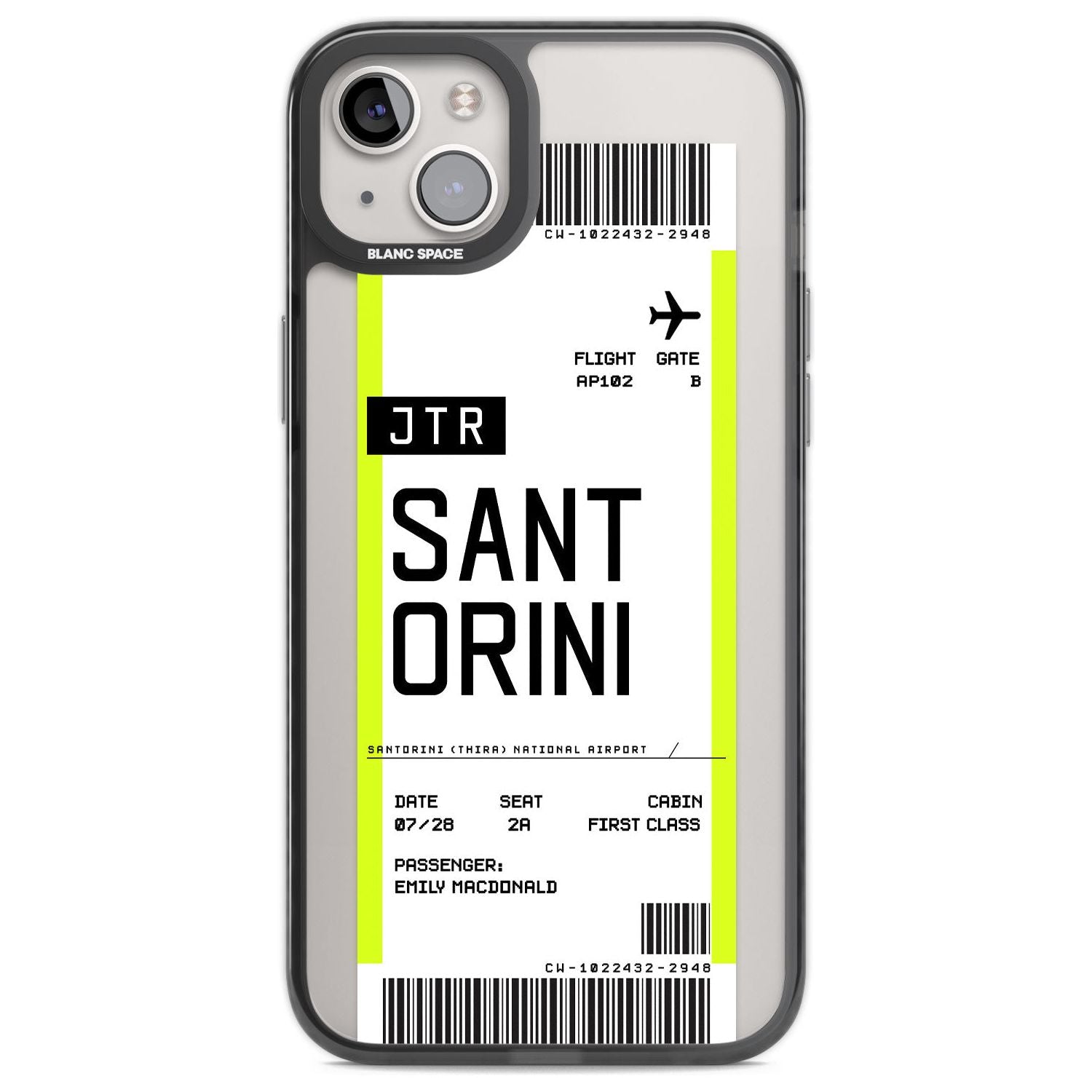 Personalised Santorini Boarding Pass Custom Phone Case iPhone 14 Plus / Black Impact Case Blanc Space