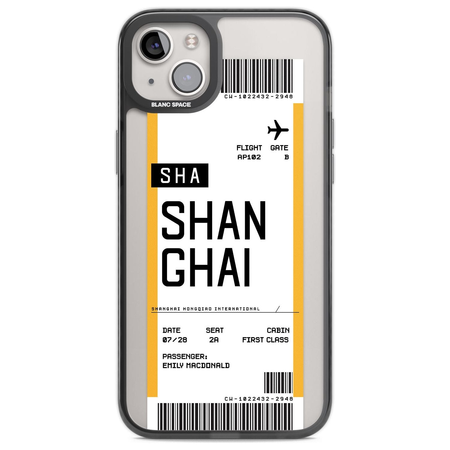 Personalised Shangai Boarding Pass Custom Phone Case iPhone 14 Plus / Black Impact Case Blanc Space