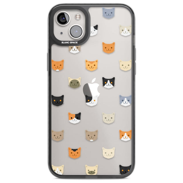 Cute Cat Face Transparent Phone Case iPhone 14 Plus / Black Impact Case Blanc Space