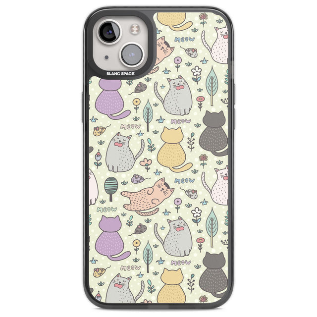Cat Pattern Cream Phone Case iPhone 14 Plus / Black Impact Case Blanc Space