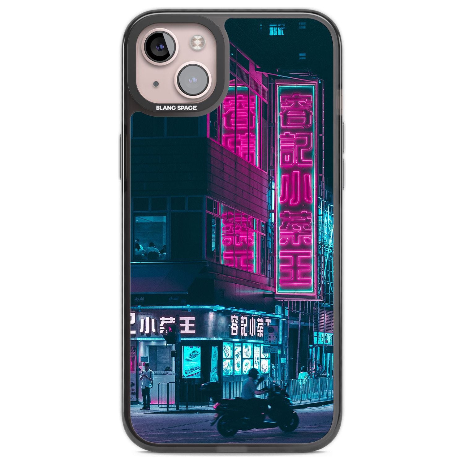 Motorcylist & Signs - Neon Cities Photographs Phone Case iPhone 14 Plus / Black Impact Case Blanc Space