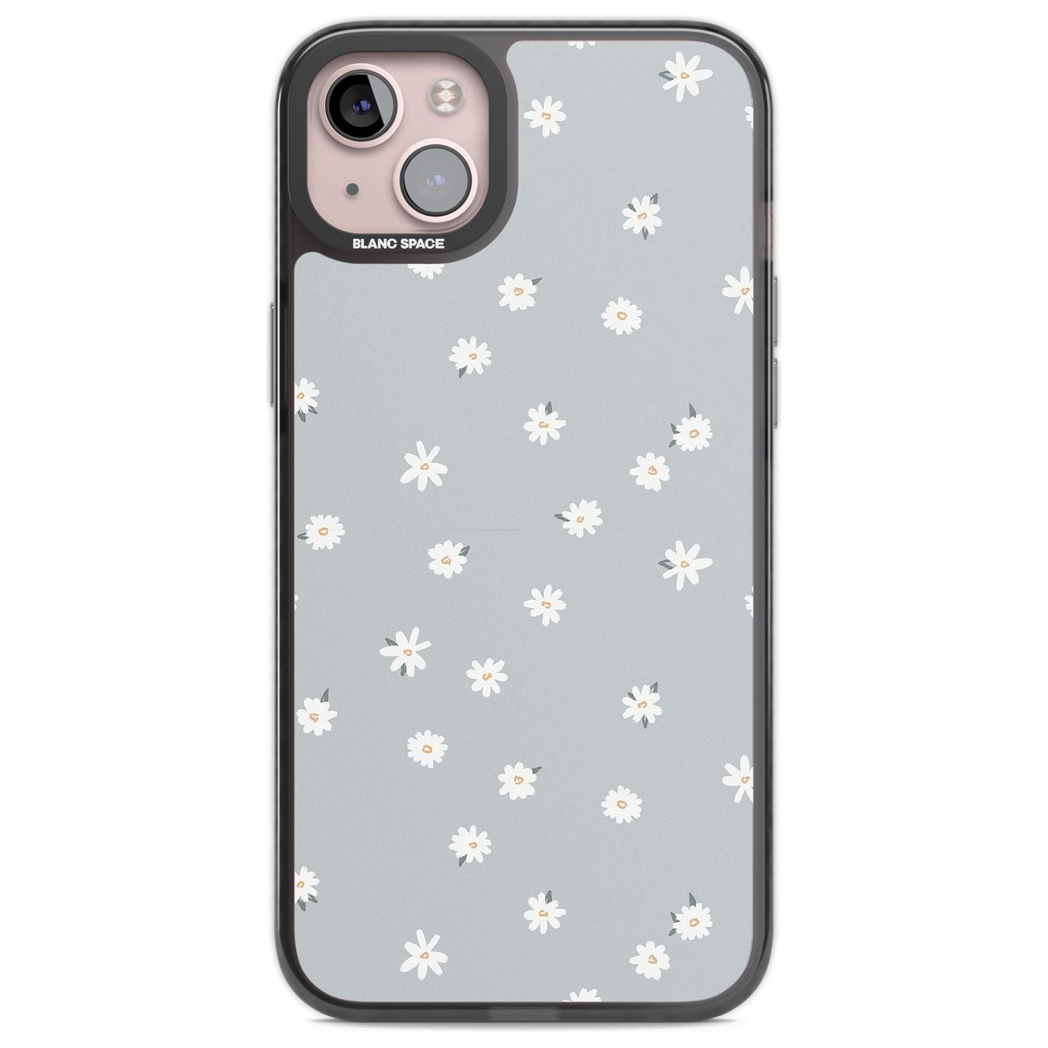 Painted Daisy Blue-Grey Cute Phone Case iPhone 14 Plus / Black Impact Case Blanc Space