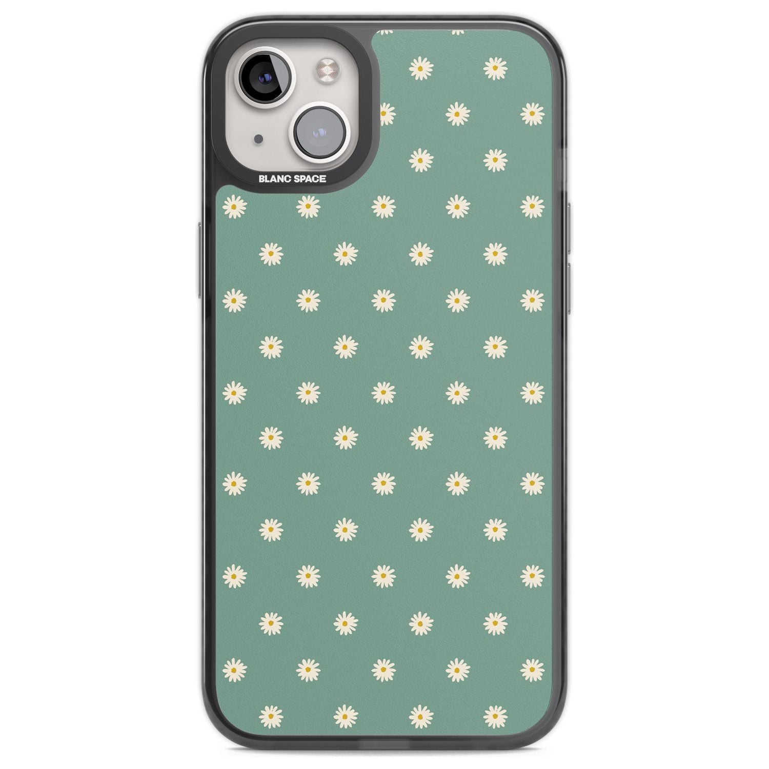 Daisy Pattern Teal Cute Floral Phone Case iPhone 14 Plus / Black Impact Case Blanc Space