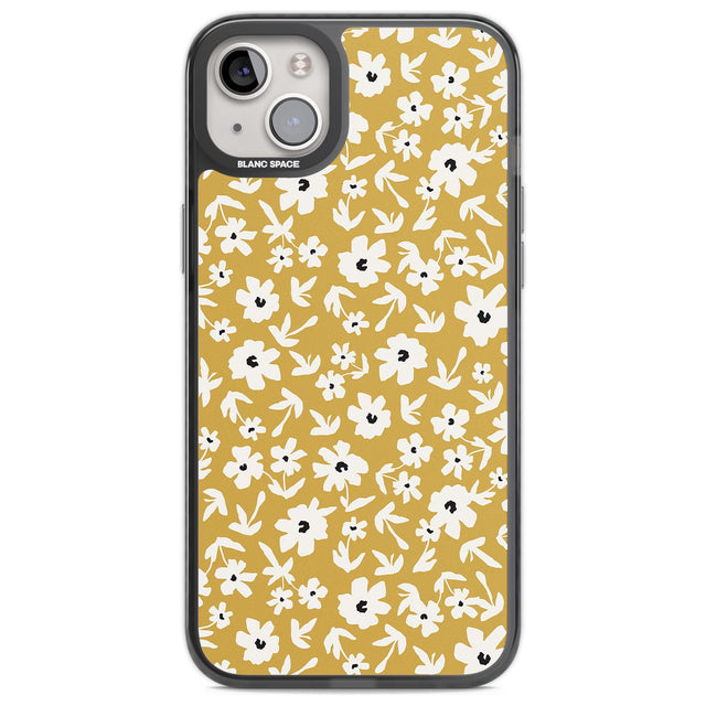 Floral Print on Mustard Cute Floral Phone Case iPhone 14 Plus / Black Impact Case Blanc Space