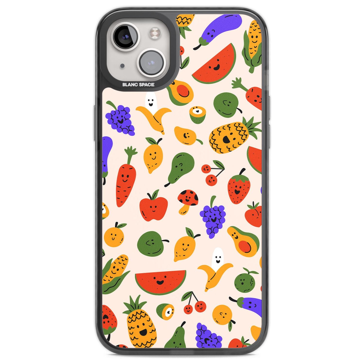 Mixed Kawaii Food Icons - Solid Phone Case iPhone 14 Plus / Black Impact Case Blanc Space