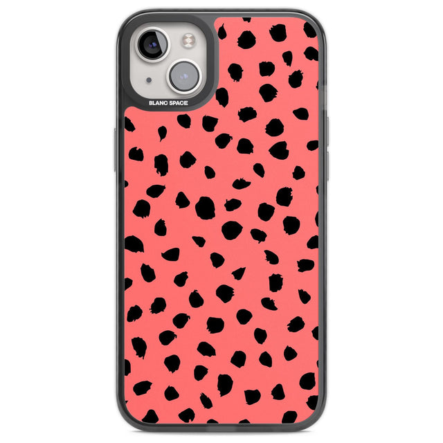 Black on Salmon Pink Dalmatian Polka Dot Spots Phone Case iPhone 14 Plus / Black Impact Case Blanc Space