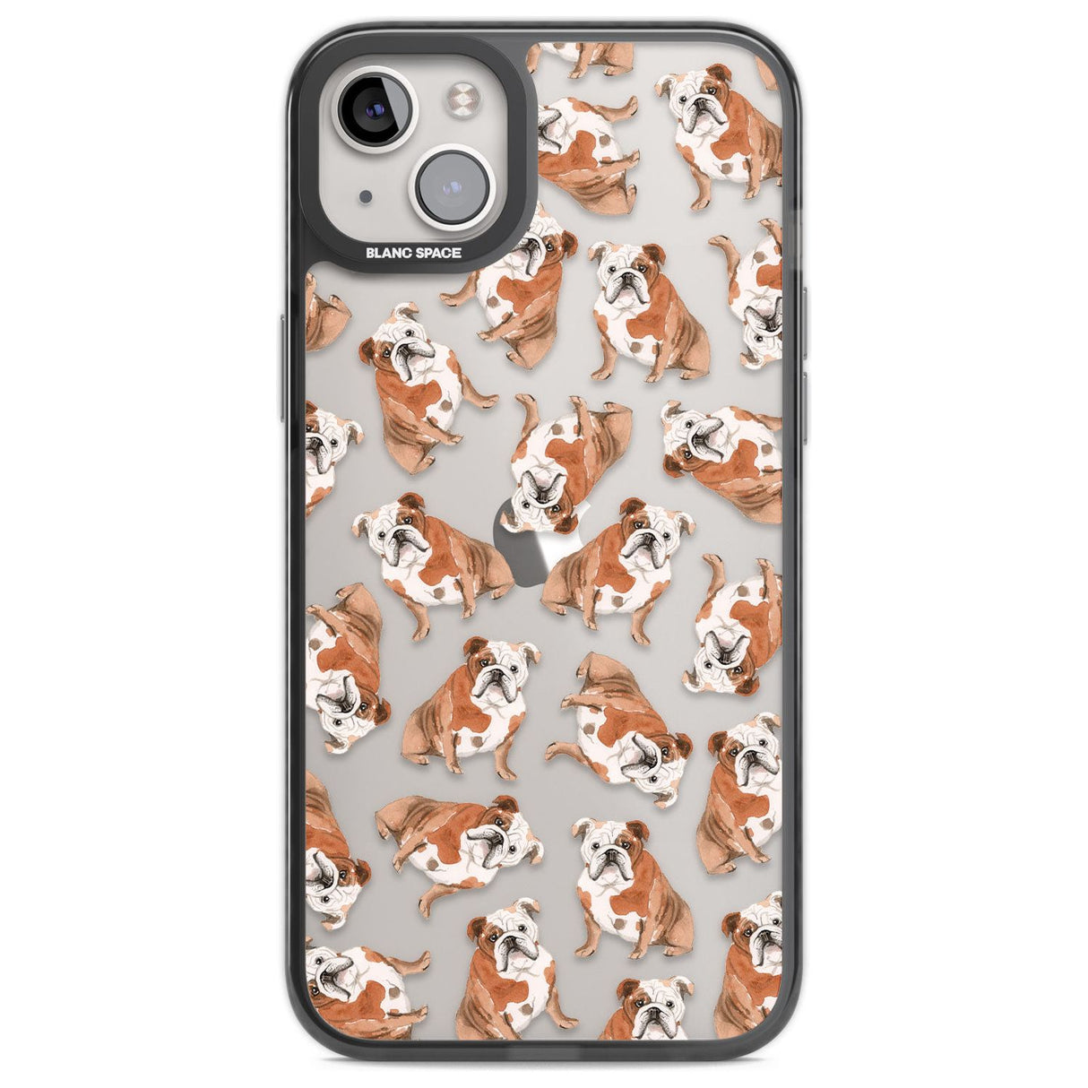 English Bulldog Watercolour Dog Pattern Phone Case iPhone 14 Plus / Black Impact Case Blanc Space