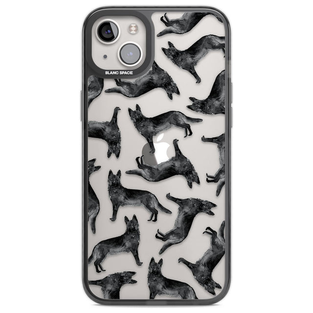 German Shepherd (Black) Watercolour Dog Pattern Phone Case iPhone 14 Plus / Black Impact Case Blanc Space