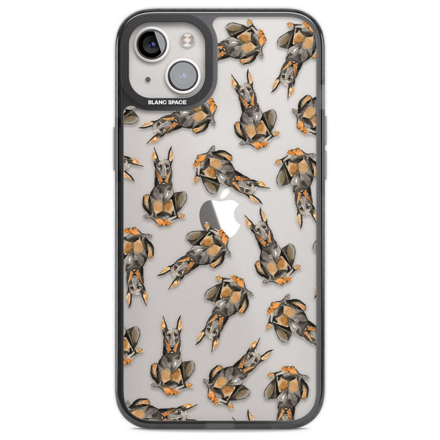 Doberman Watercolour Dog Pattern Phone Case iPhone 14 Plus / Black Impact Case Blanc Space