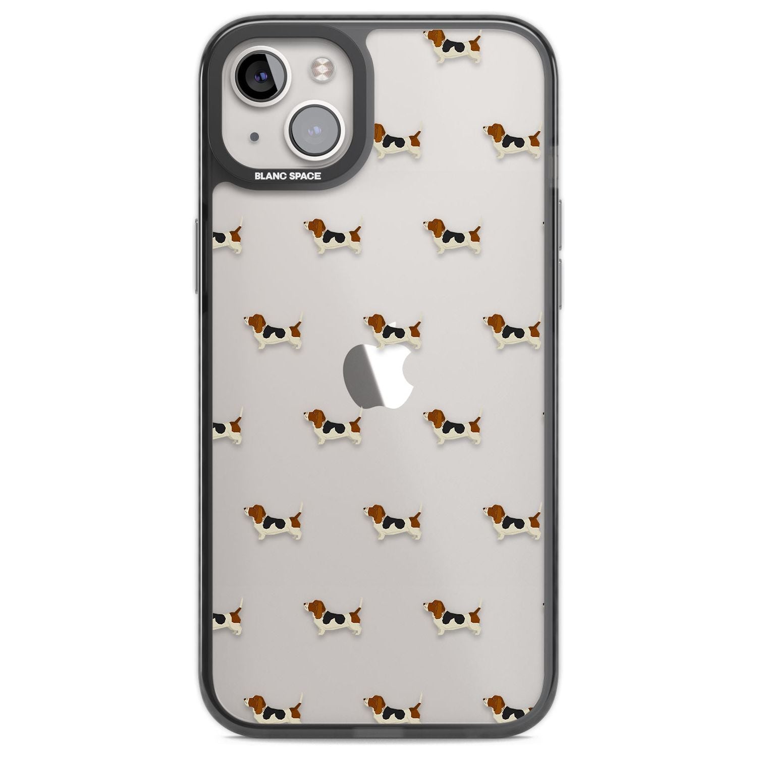 Basset Hound Dog Pattern Clear Phone Case iPhone 14 Plus / Black Impact Case Blanc Space