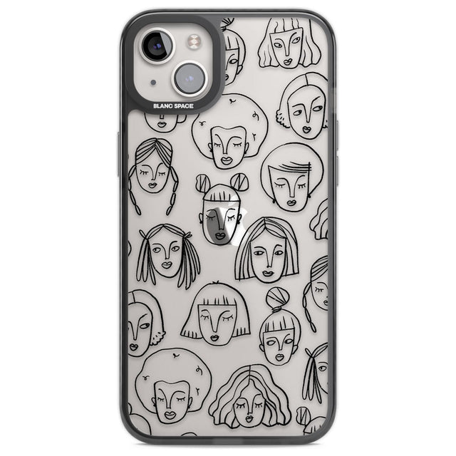 Girl Portrait Doodles Phone Case iPhone 14 Plus / Black Impact Case Blanc Space