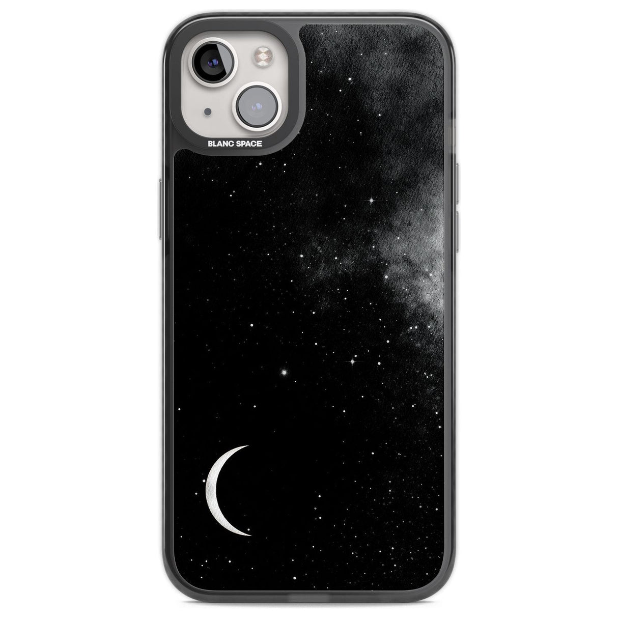 Night Sky Galaxies: Crescent Moon Phone Case iPhone 14 Plus / Black Impact Case Blanc Space