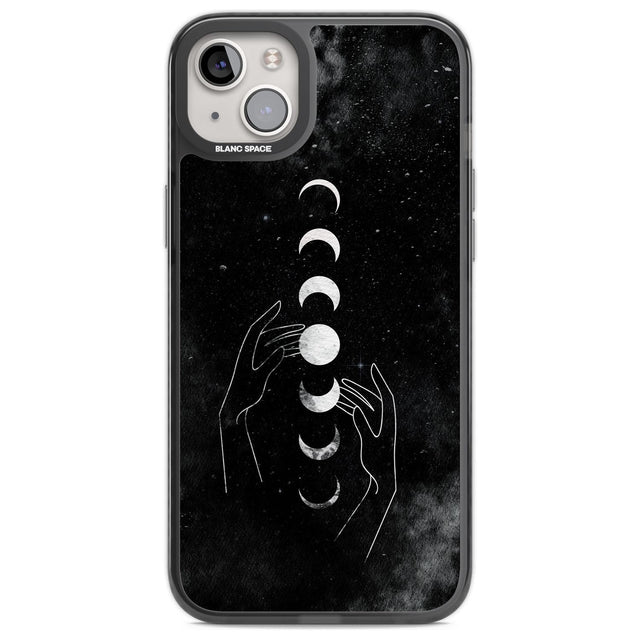 Moon Phases and Hands Phone Case iPhone 14 Plus / Black Impact Case Blanc Space