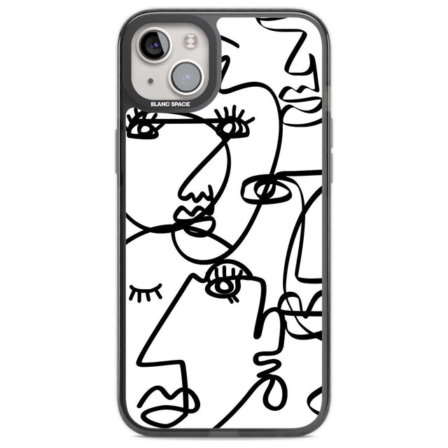 Abstract Continuous Line Faces Black on White Phone Case iPhone 14 Plus / Black Impact Case Blanc Space